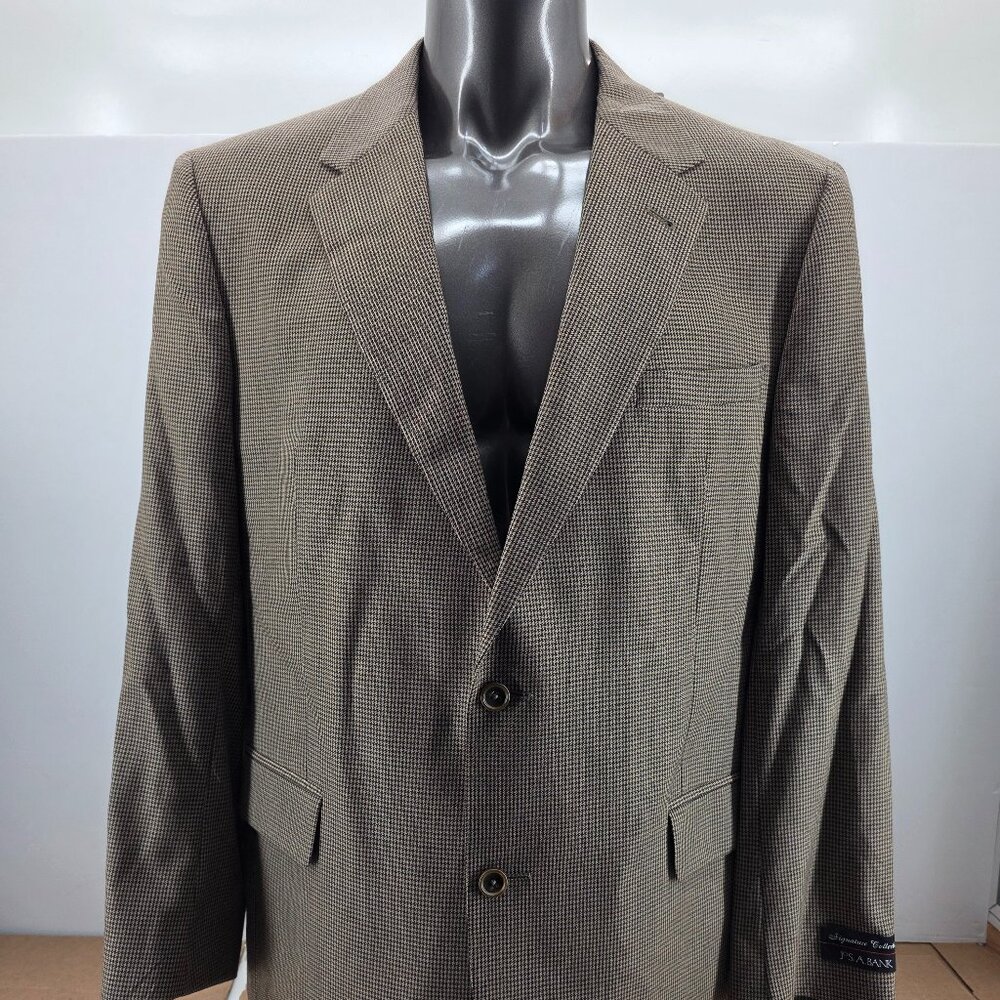 Jos. A. Bank Mens Blazer Brown HoundstoothCheck Plaid Wool Jacket Sport Coat 46L